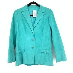 Vintage Turquoise Blazer Womens Sz M Faux Suede Jacket Aqua Preppy Spring Coat
